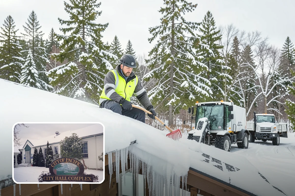 Circular Driveway Snow Removal in Pacific, King County, WA - Even clearing around the full loop