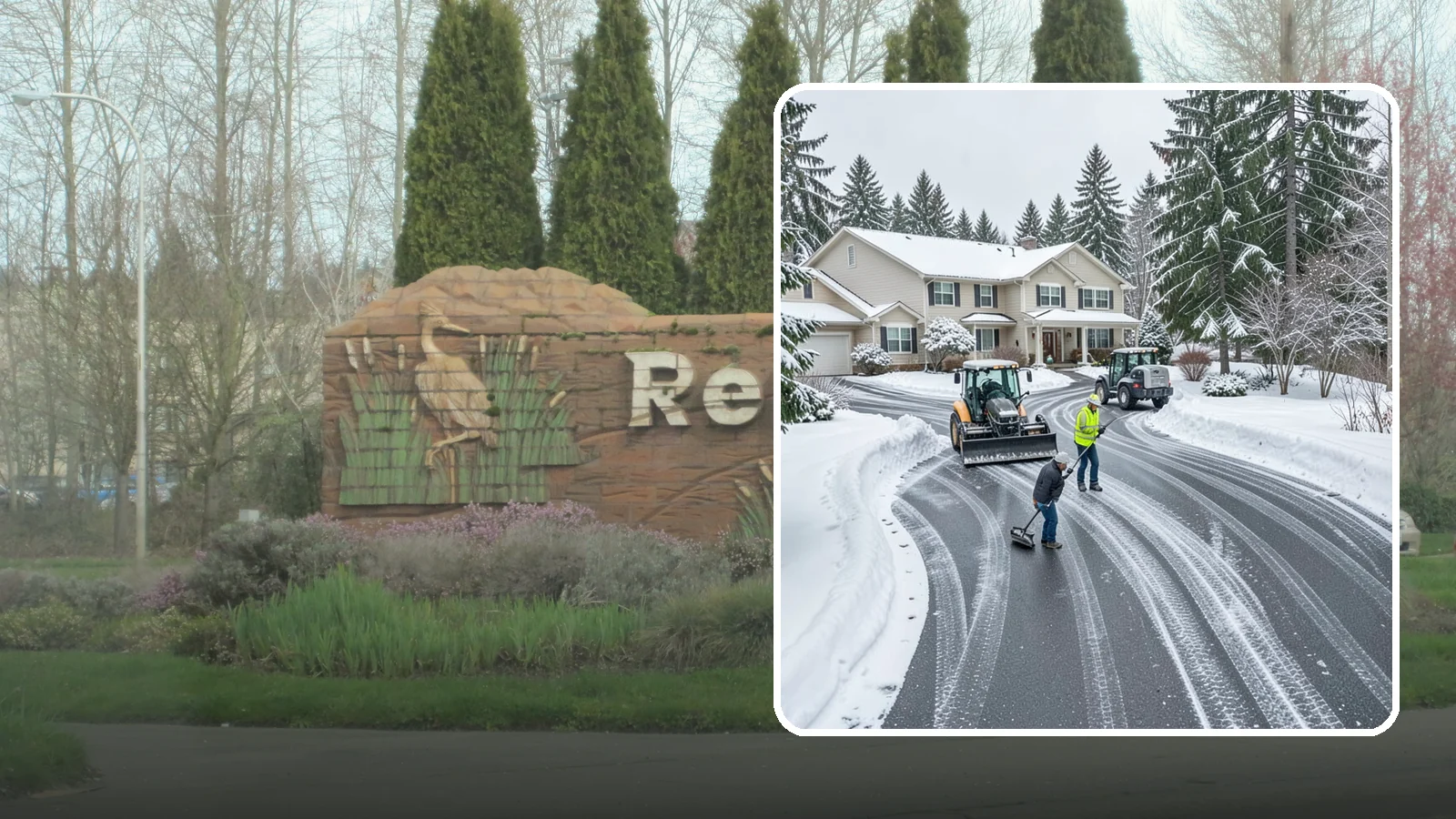 Circular Driveway Snow Removal in Renton, King County, WA - We clear curved circular driveways evenly so the full loop stays open and safe.