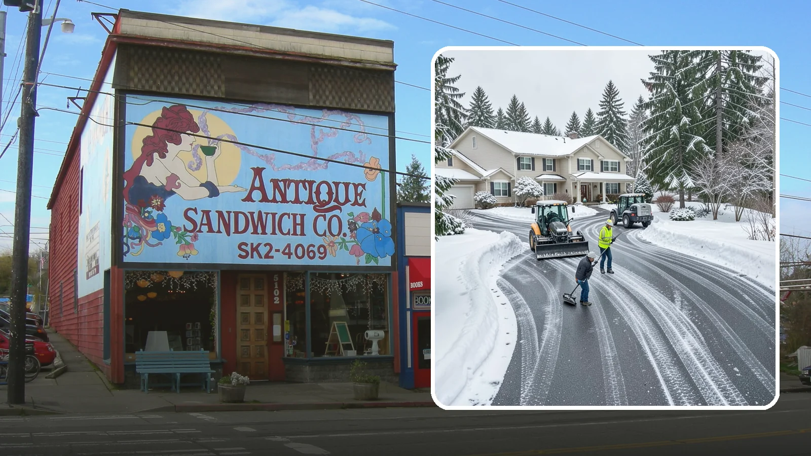Circular Driveway Snow Removal in Ruston, Pierce County, WA - We clear curved circular driveways evenly so the full loop stays open and safe.
