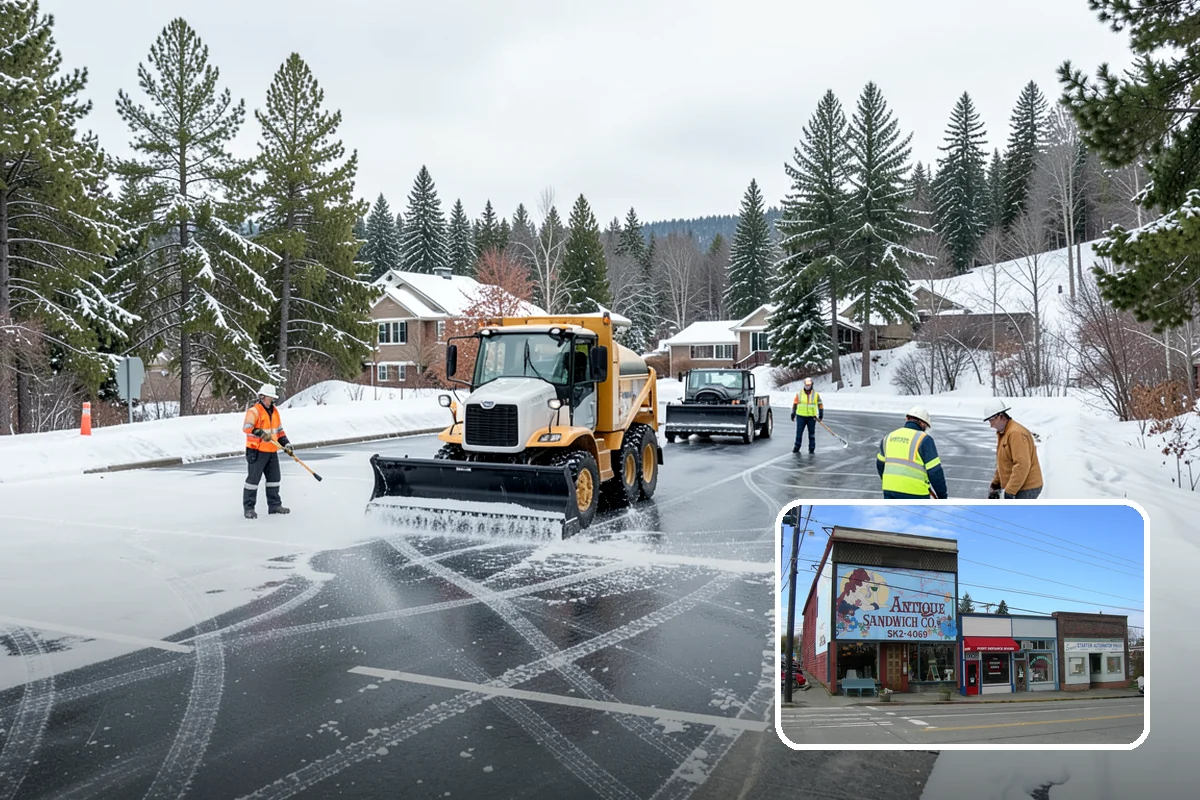 Circular Driveway Snow Removal in Ruston, Pierce County, WA - Even clearing around the full loop