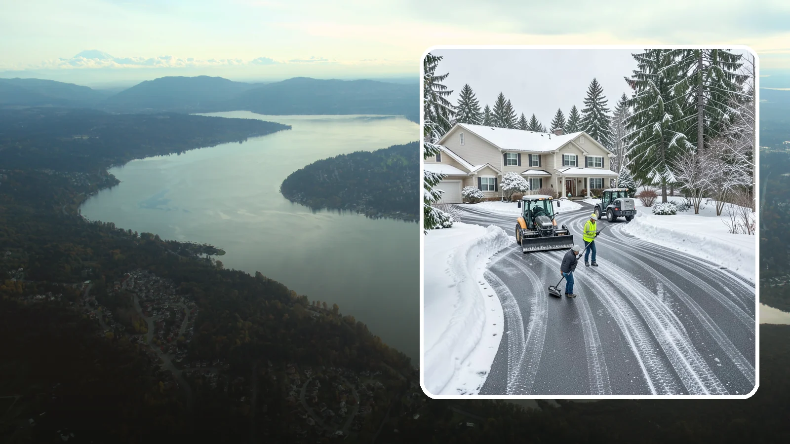 Circular Driveway Snow Removal in Sammamish, King County, WA - We clear curved circular driveways evenly so the full loop stays open and safe.