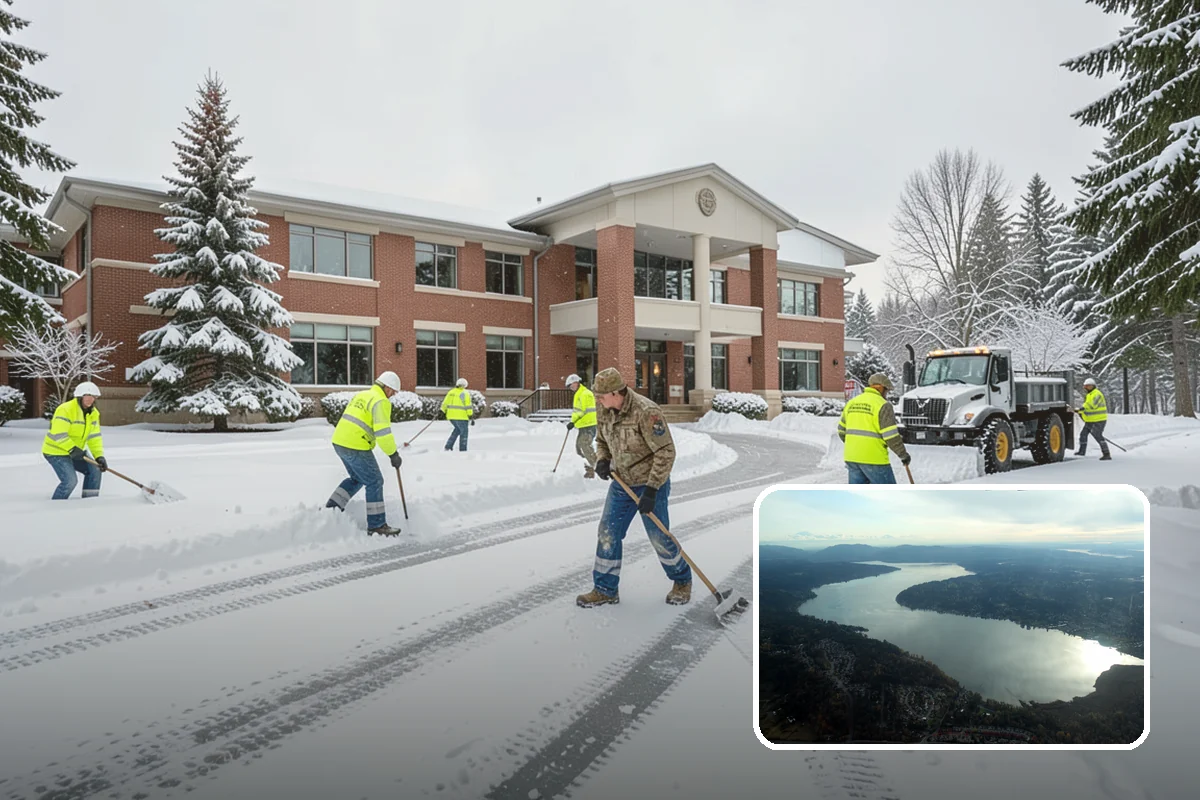 Circular Driveway Snow Removal in Sammamish, King County, WA - Even clearing around the full loop