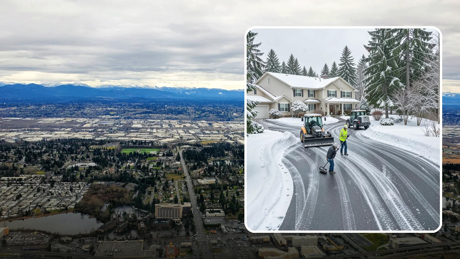 Circular Driveway Snow Removal in SeaTac, King County, WA - We clear curved circular driveways evenly so the full loop stays open and safe.