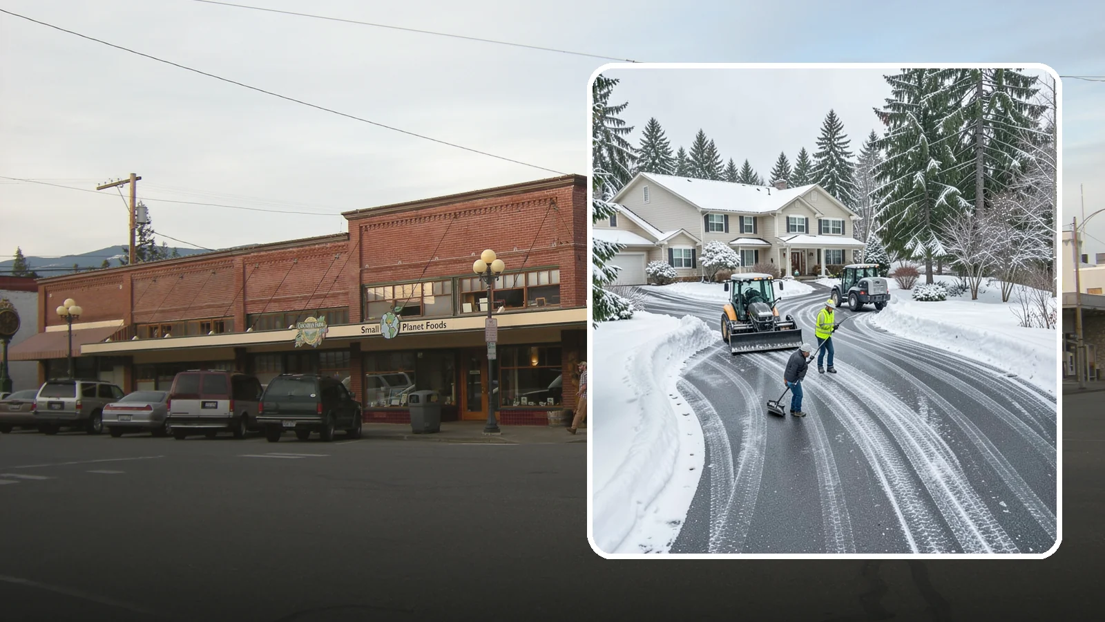 Circular Driveway Snow Removal in Sedro-Woolley, Skagit County, WA - We clear curved circular driveways evenly so the full loop stays open and safe.