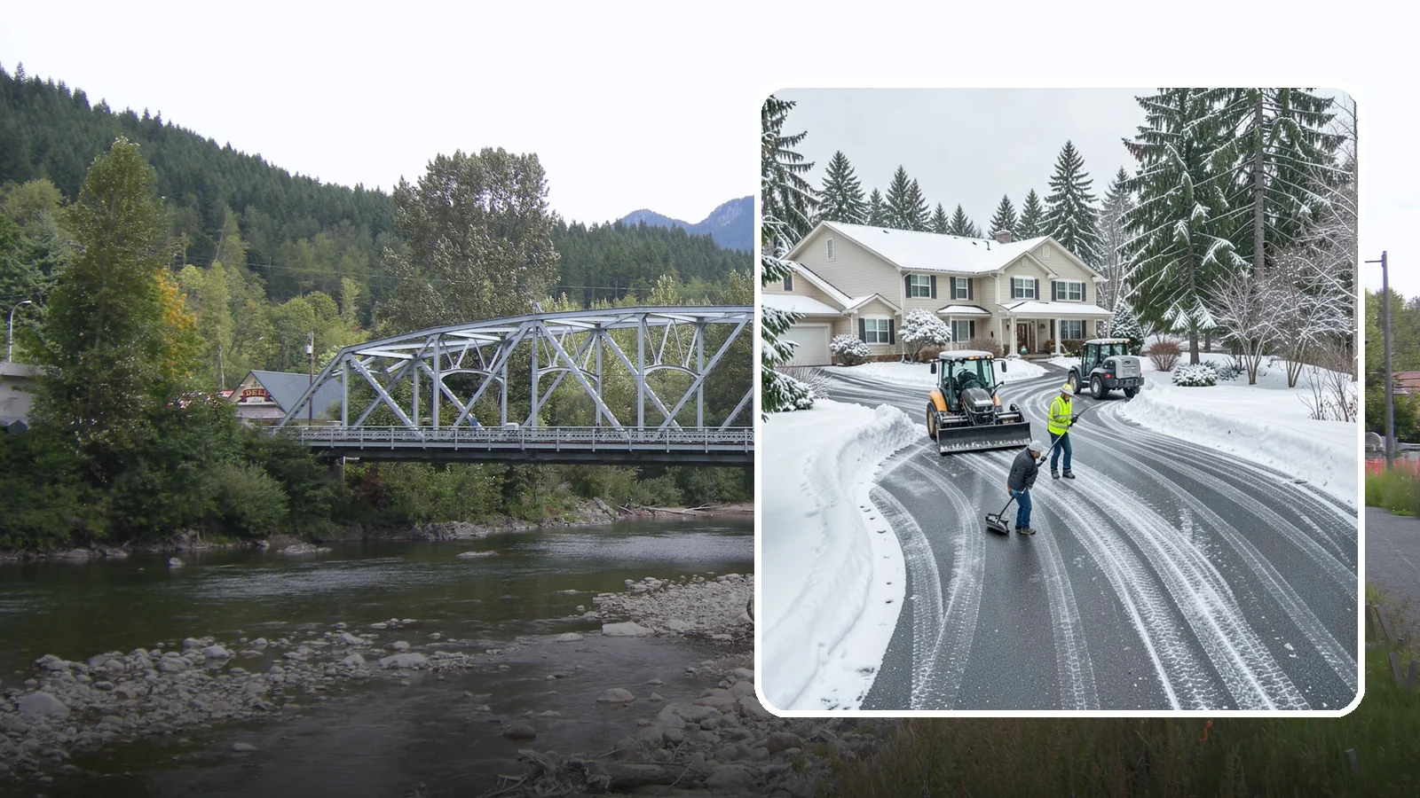Circular Driveway Snow Removal in Skykomish, King County, WA - We clear curved circular driveways evenly so the full loop stays open and safe.