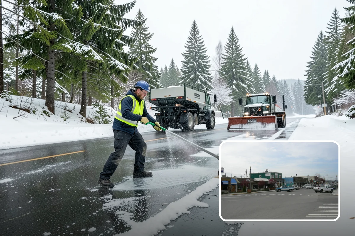 Circular Driveway Snow Removal in Stanwood, Snohomish County, WA - Even clearing around the full loop