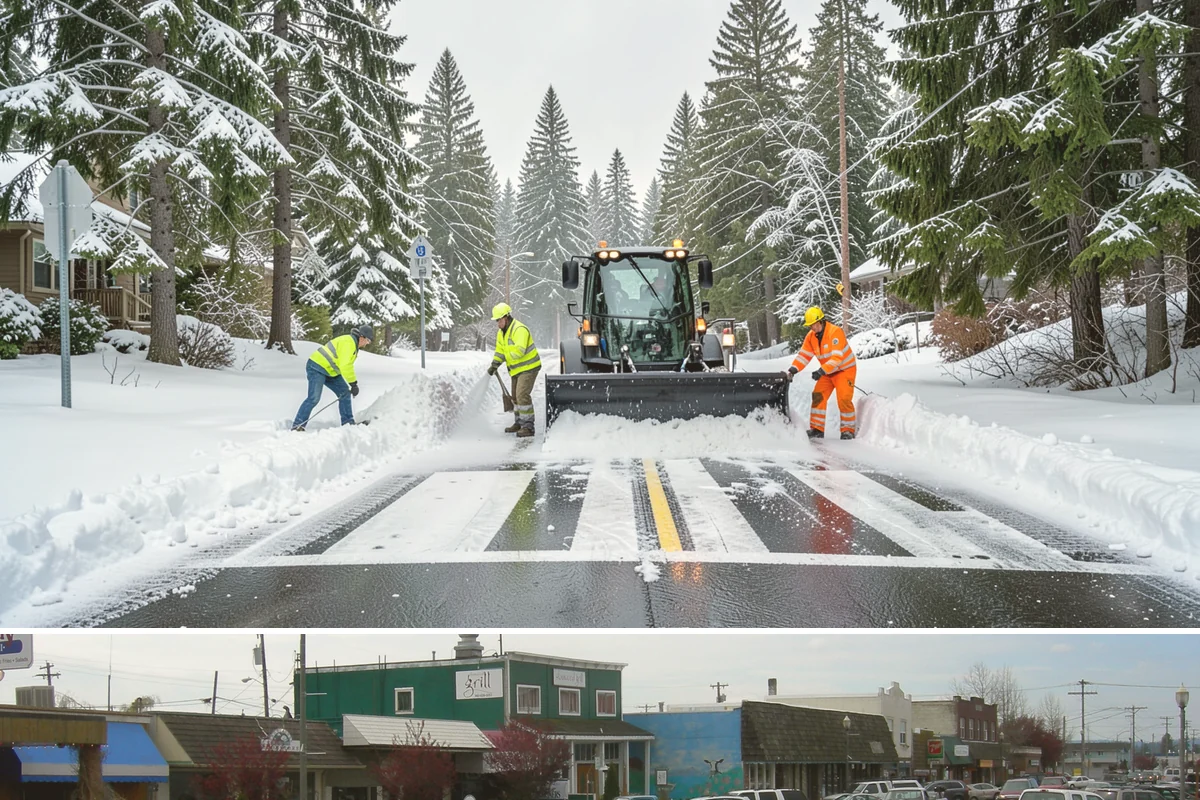 Circular Driveway Snow Removal in Stanwood, Snohomish County, WA - Circular driveway service is busiest during lowland snowfalls in midwinter.