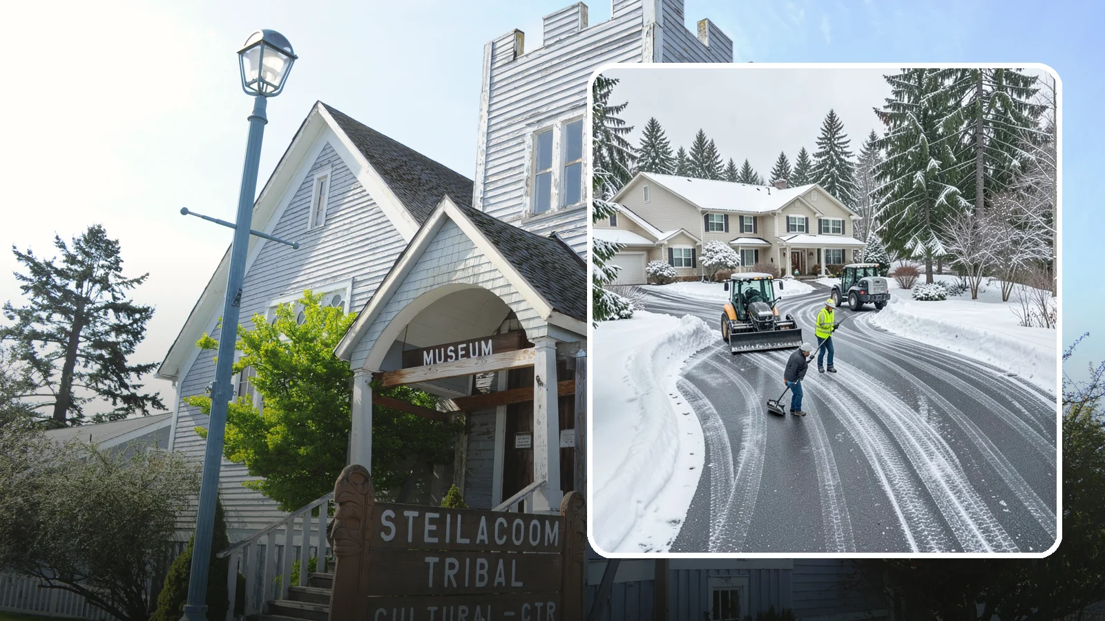 Circular Driveway Snow Removal in Steilacoom, Pierce County, WA - We clear curved circular driveways evenly so the full loop stays open and safe.