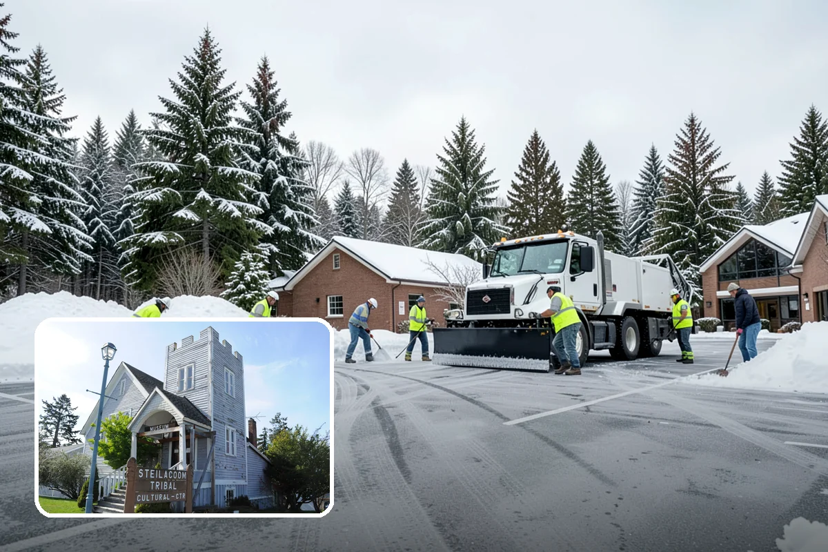 Circular Driveway Snow Removal in Steilacoom, Pierce County, WA - Even clearing around the full loop