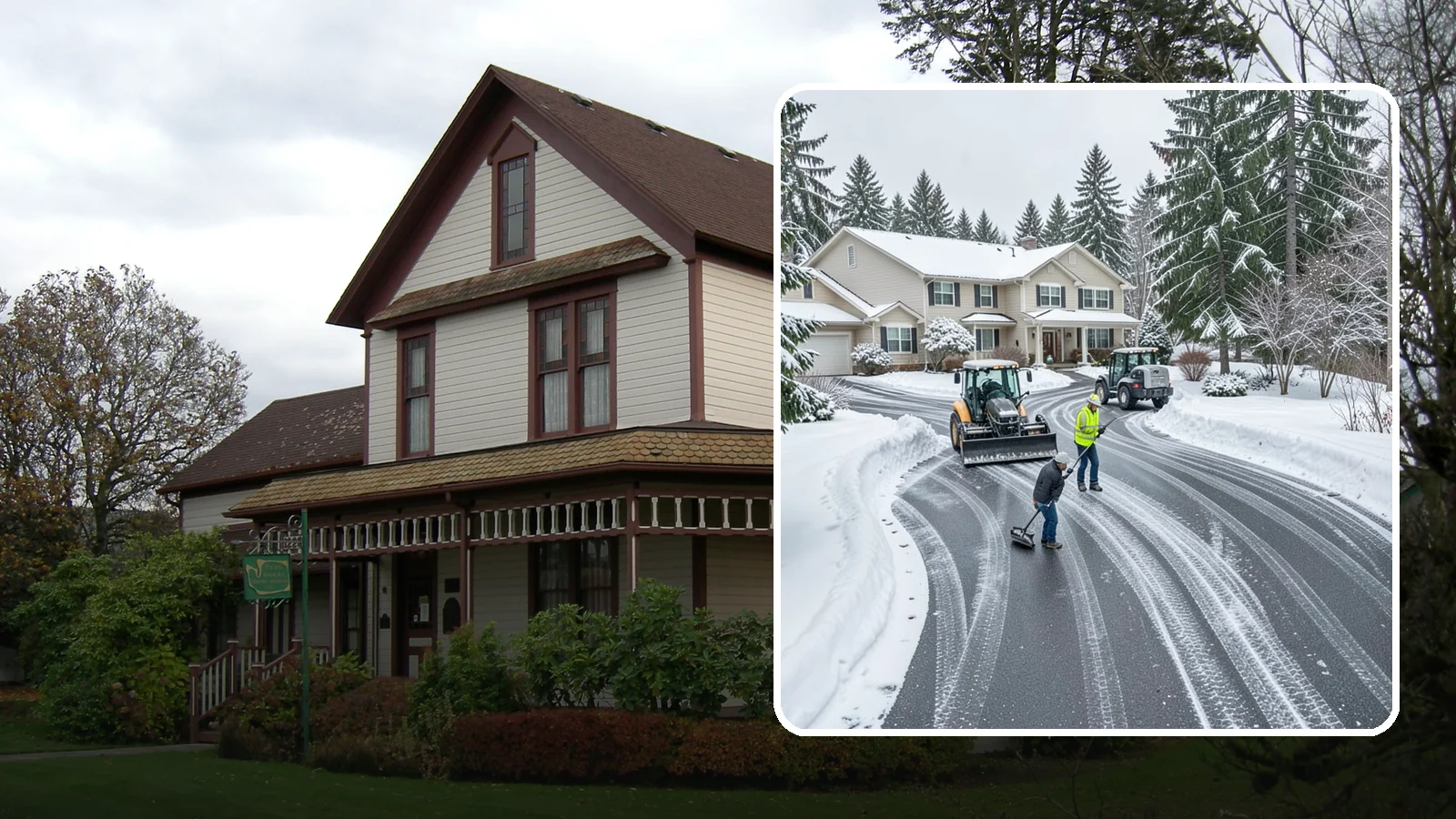 Circular Driveway Snow Removal in Sumner, Pierce County, WA - We clear curved circular driveways evenly so the full loop stays open and safe.