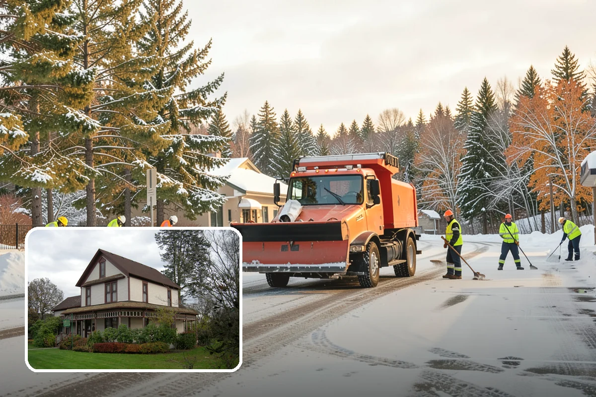 Circular Driveway Snow Removal in Sumner, Pierce County, WA - Even clearing around the full loop