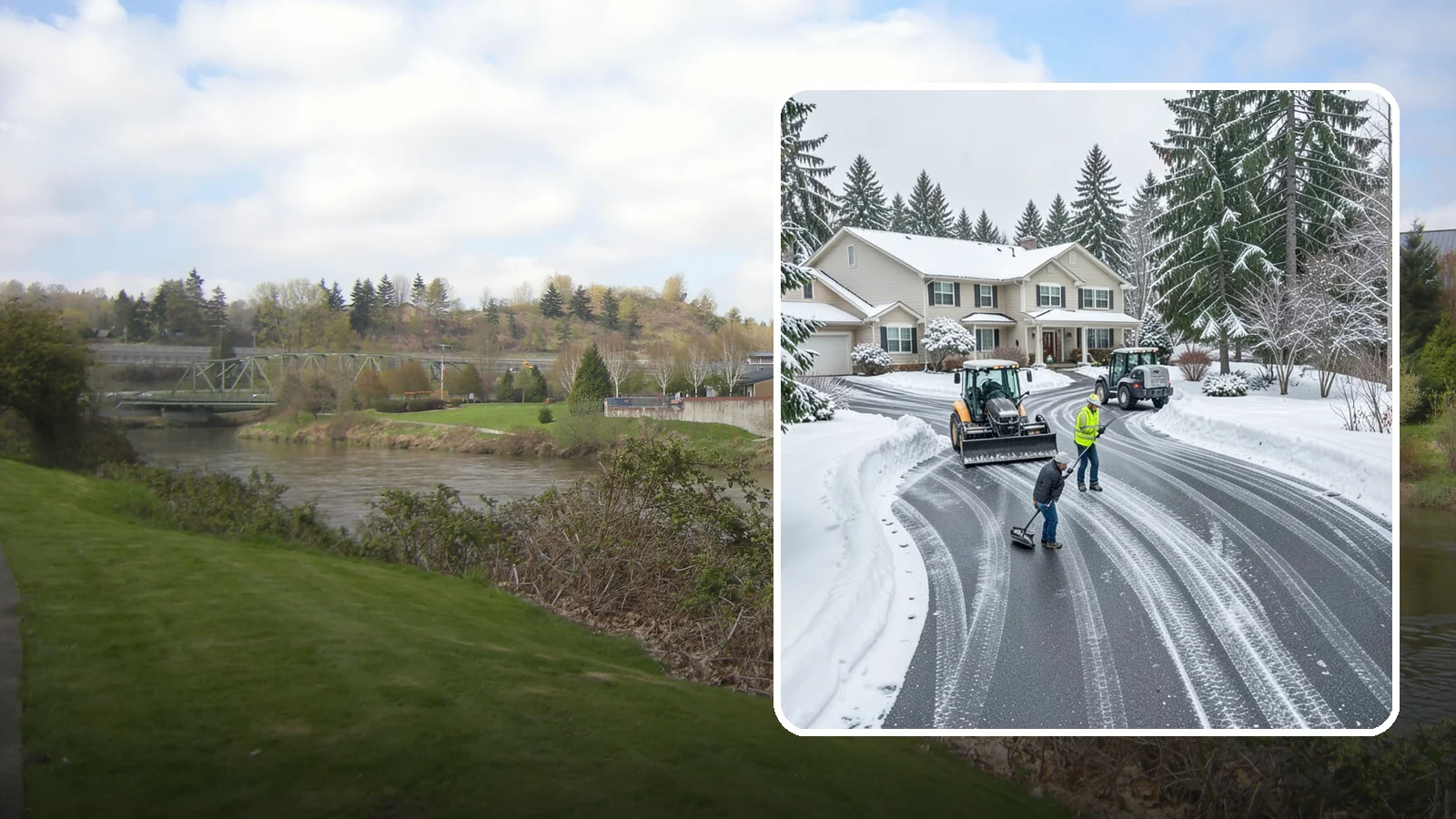 Circular Driveway Snow Removal in Tukwila, King County, WA - We clear curved circular driveways evenly so the full loop stays open and safe.