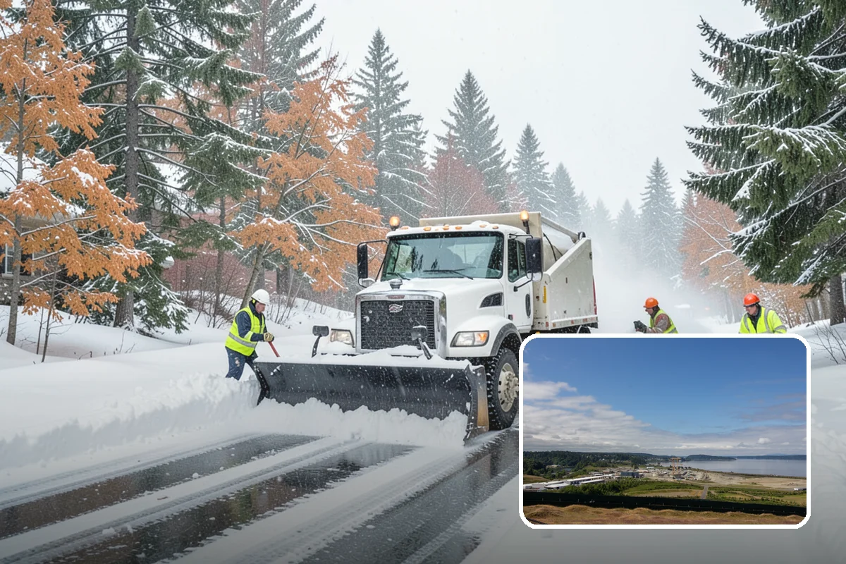 Circular Driveway Snow Removal in University Place, Pierce County, WA - Even clearing around the full loop