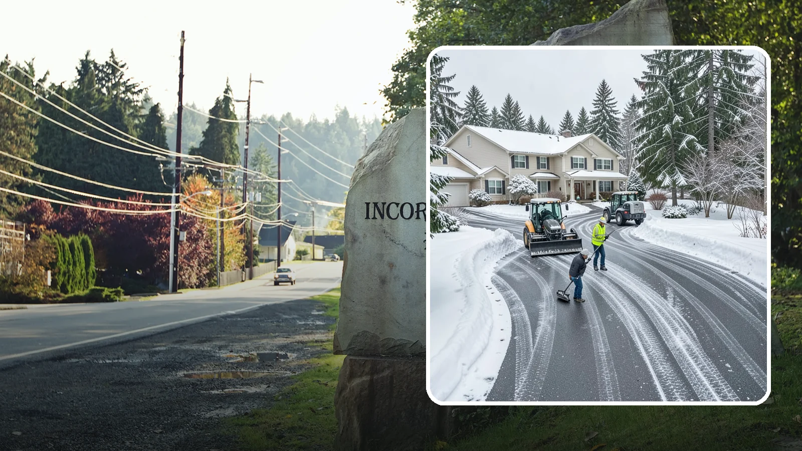 Circular Driveway Snow Removal in Wilkeson, Pierce County, WA - We clear curved circular driveways evenly so the full loop stays open and safe.