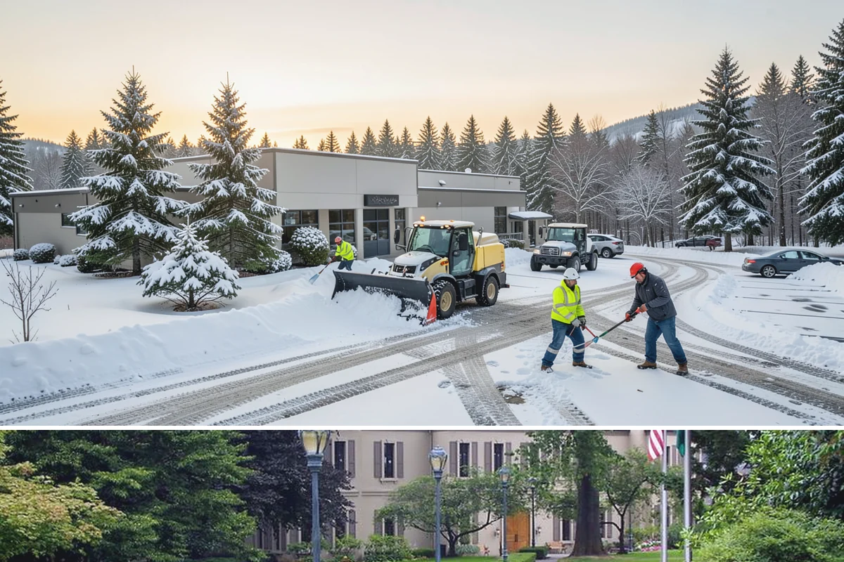 Circular Driveway Snow Removal in Woodinville, King County, WA - Circular driveway service is busiest during lowland snowfalls in midwinter.