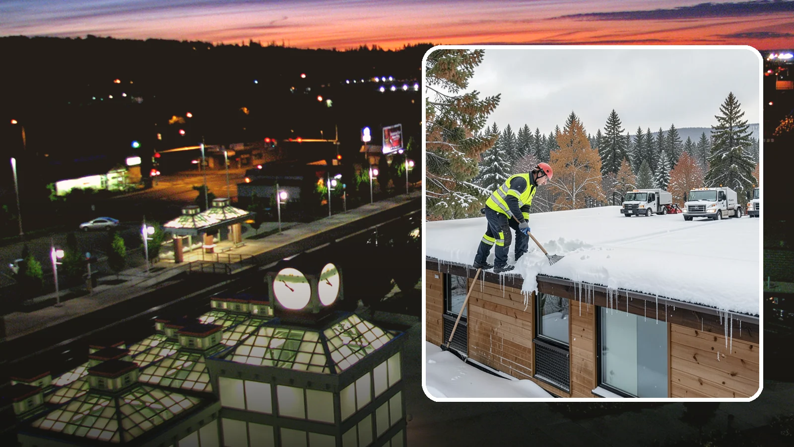 Commercial Roof Snow Removal in Auburn, King County, WA - We manage snow load on large commercial roofs to keep buildings safe and operations running.