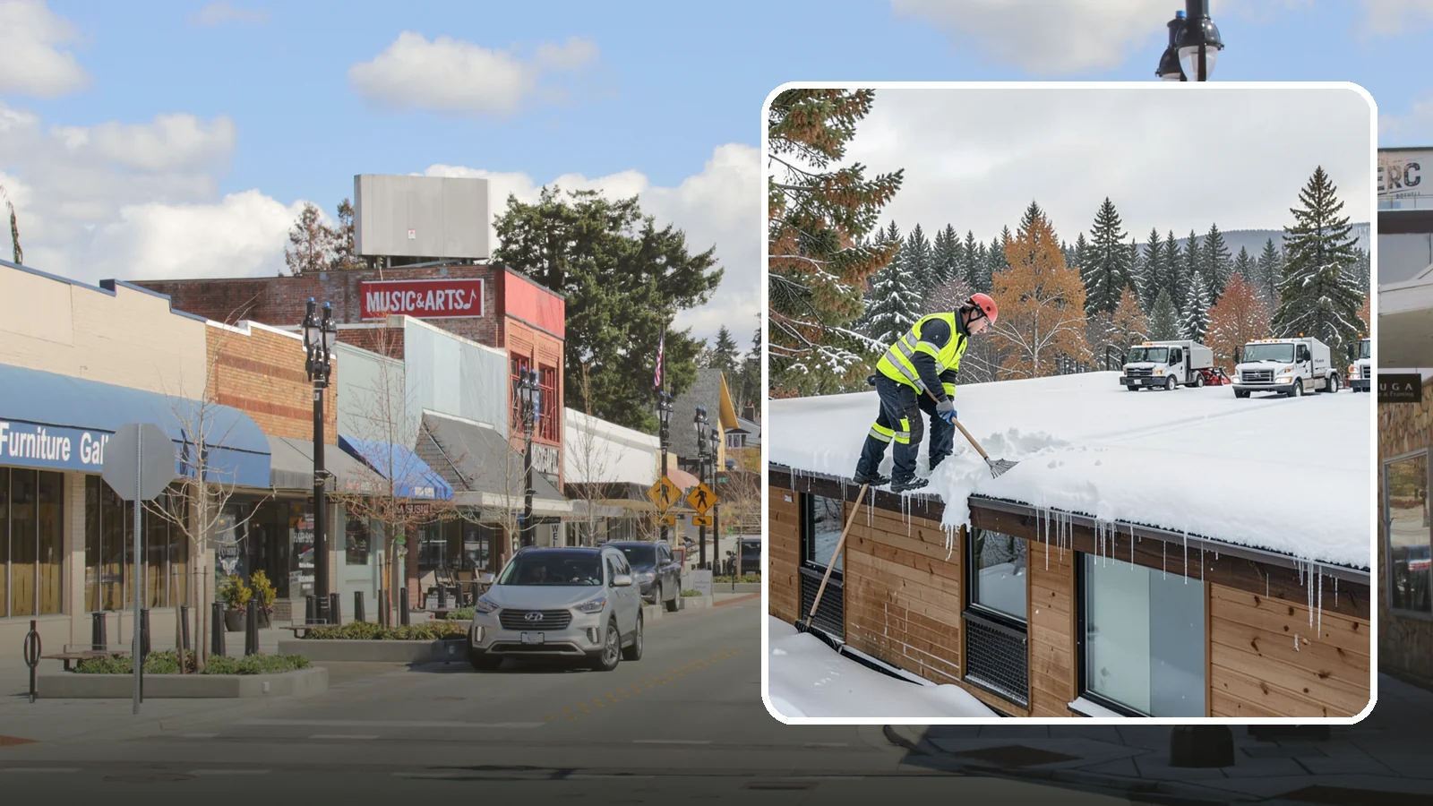 Commercial Roof Snow Removal in Bothell, King County, WA - We manage snow load on large commercial roofs to keep buildings safe and operations running.