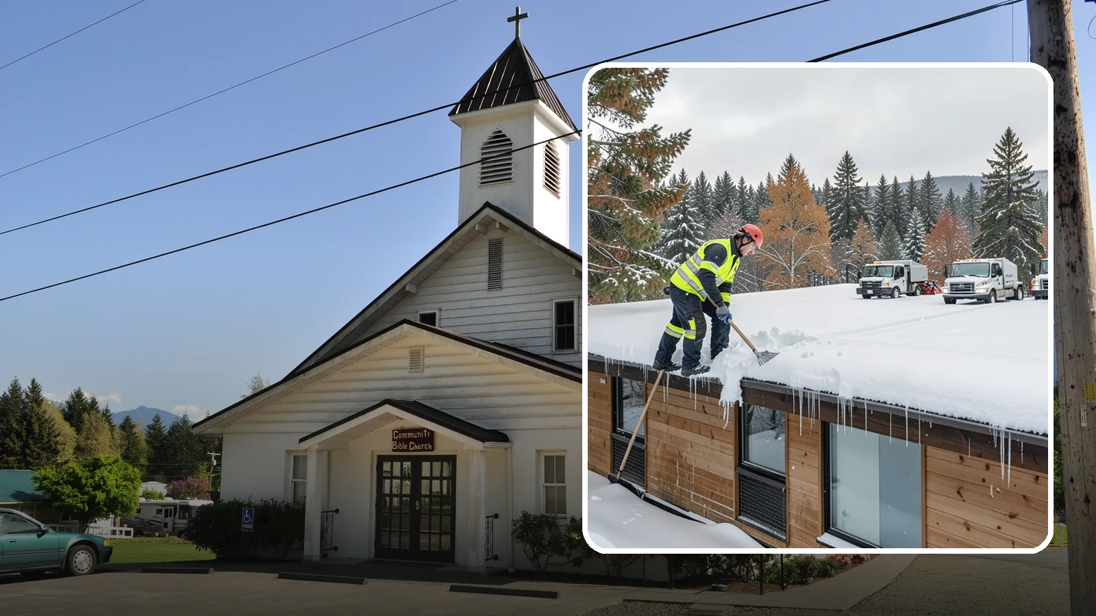 Commercial Roof Snow Removal in Concrete, Skagit County, WA - We manage snow load on large commercial roofs to keep buildings safe and operations running.