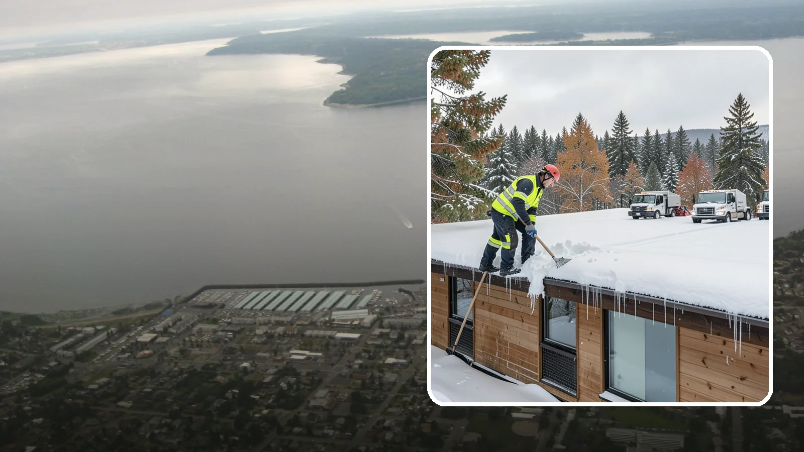 Commercial Roof Snow Removal in Des Moines, King County, WA - We manage snow load on large commercial roofs to keep buildings safe and operations running.