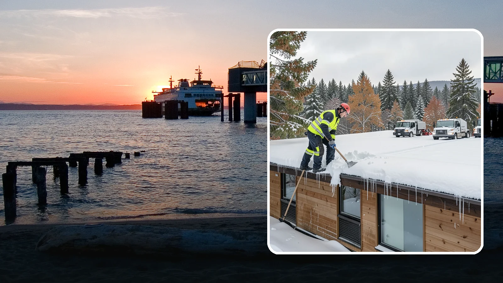 Commercial Roof Snow Removal in Edmonds, Snohomish County, WA - We manage snow load on large commercial roofs to keep buildings safe and operations running.