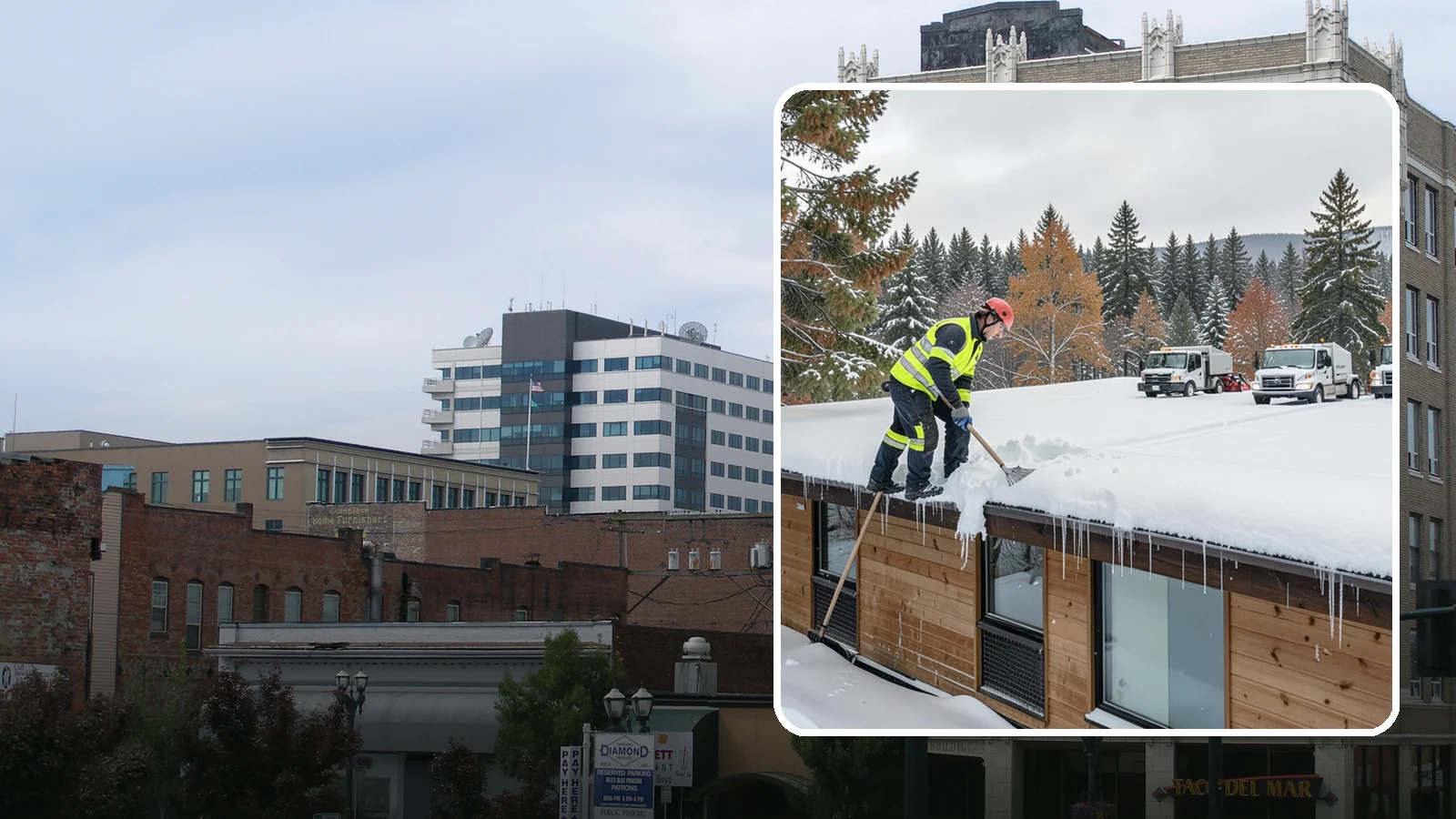 Commercial Roof Snow Removal in Everett, Snohomish County, WA - We manage snow load on large commercial roofs to keep buildings safe and operations running.