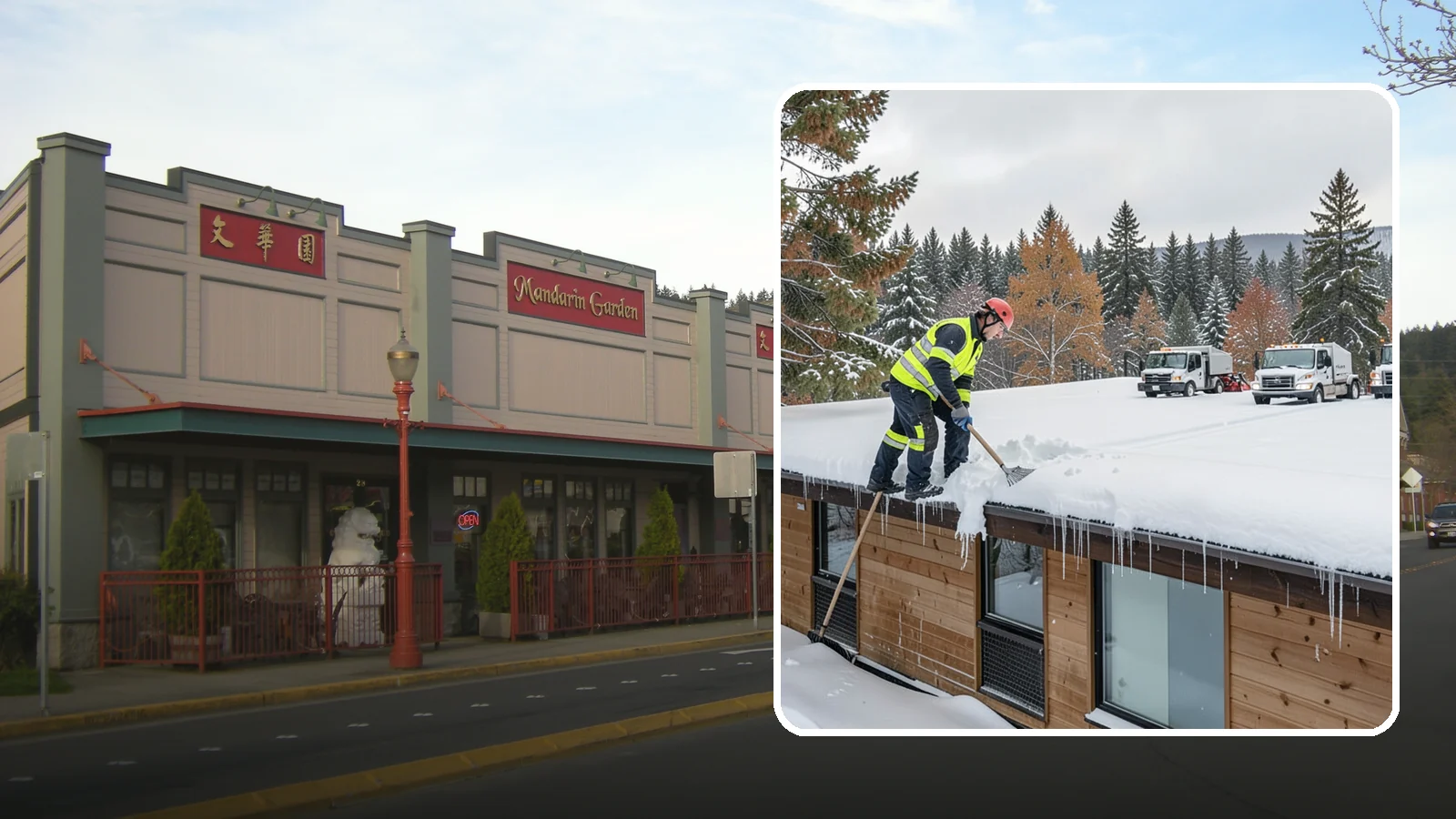 Commercial Roof Snow Removal in Issaquah, King County, WA - We manage snow load on large commercial roofs to keep buildings safe and operations running.