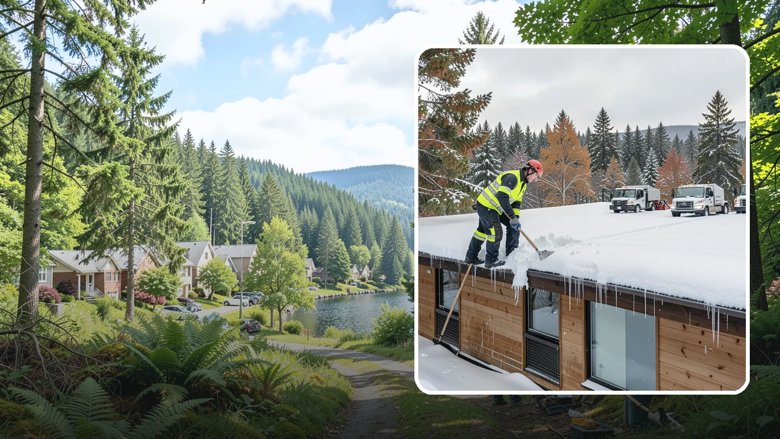 Commercial Roof Snow Removal in Lake Forest Park, King County, WA - We manage snow load on large commercial roofs to keep buildings safe and operations running.