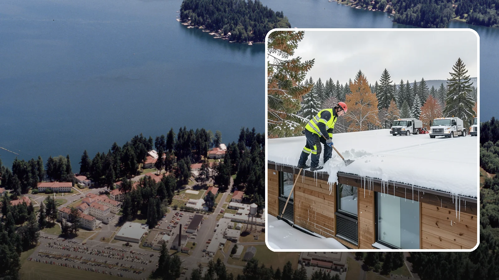 Commercial Roof Snow Removal in Lakewood, Pierce County, WA - We manage snow load on large commercial roofs to keep buildings safe and operations running.