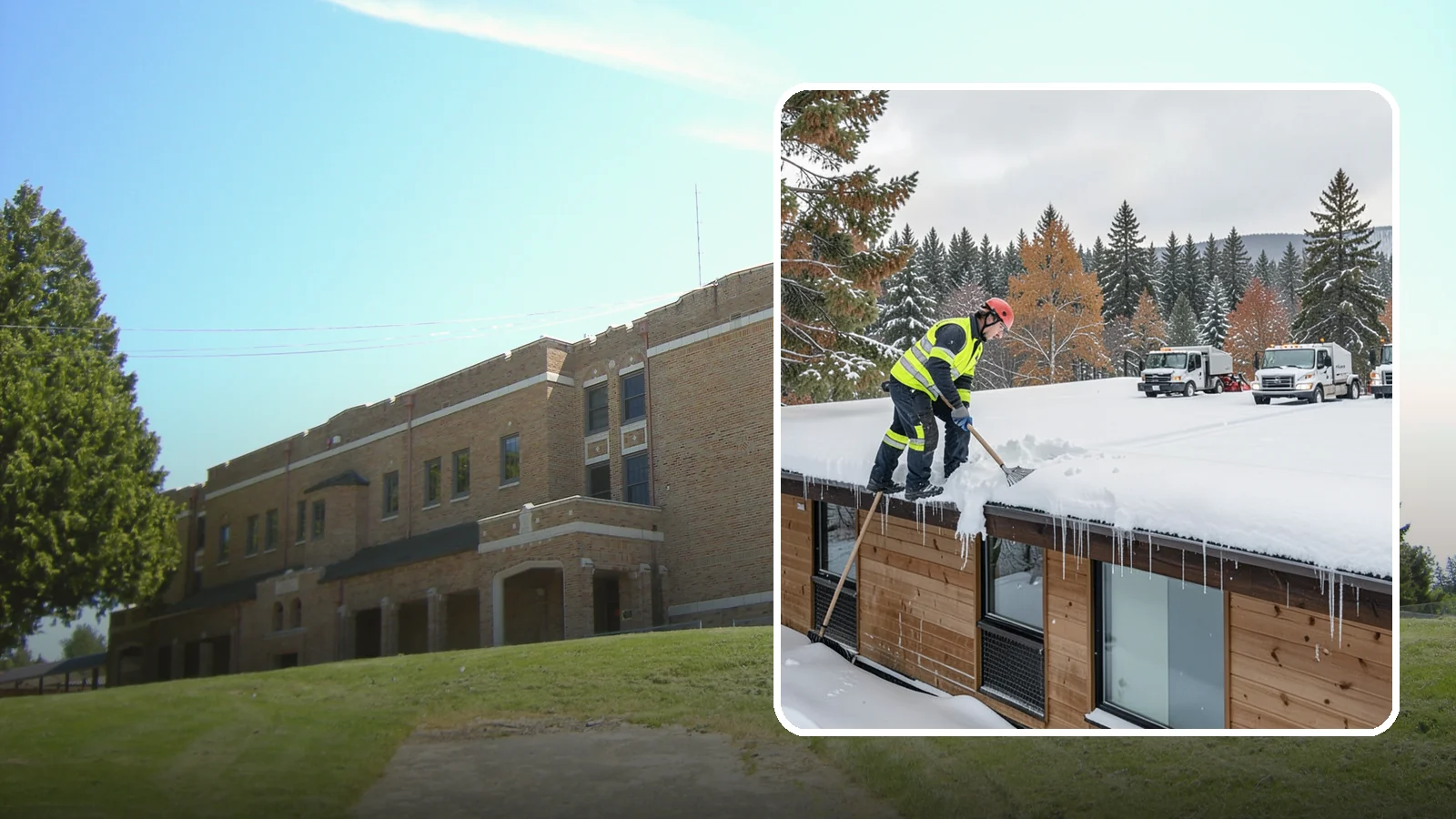 Commercial Roof Snow Removal in Maple Valley, King County, WA - We manage snow load on large commercial roofs to keep buildings safe and operations running.