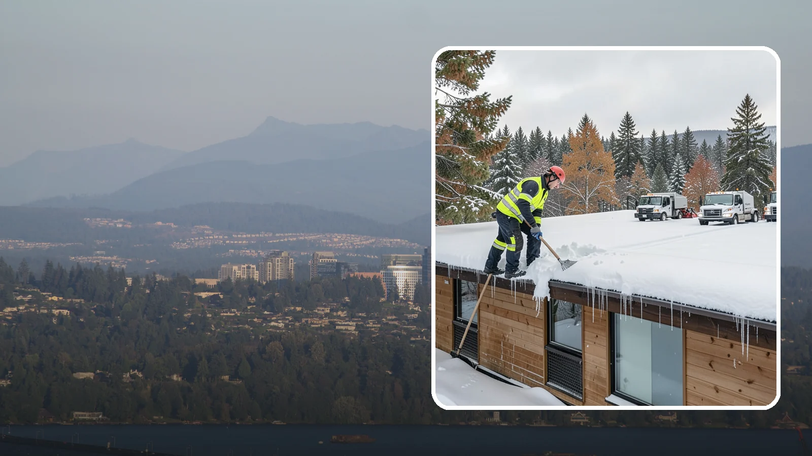 Commercial Roof Snow Removal in Medina, King County, WA - We manage snow load on large commercial roofs to keep buildings safe and operations running.
