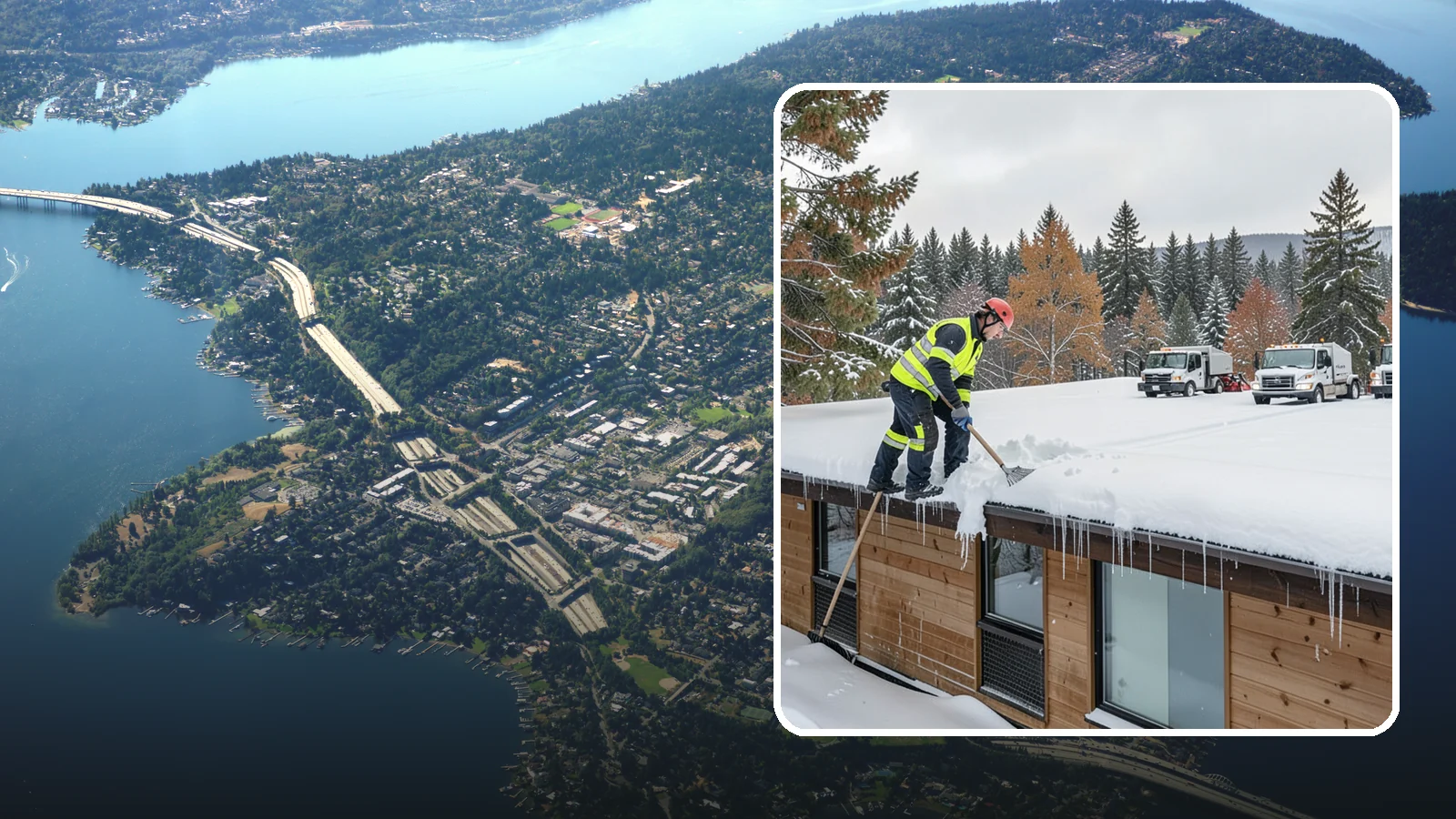 Commercial Roof Snow Removal in Mercer Island, King County, WA - We manage snow load on large commercial roofs to keep buildings safe and operations running.