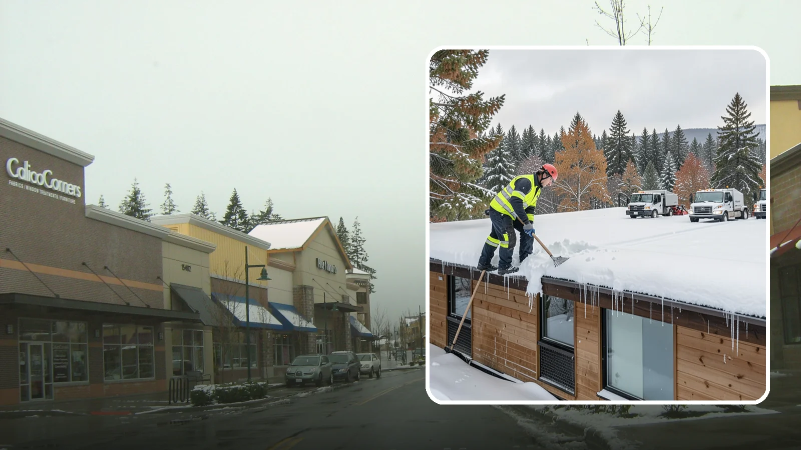 Commercial Roof Snow Removal in Mill Creek, Snohomish County, WA - We manage snow load on large commercial roofs to keep buildings safe and operations running.