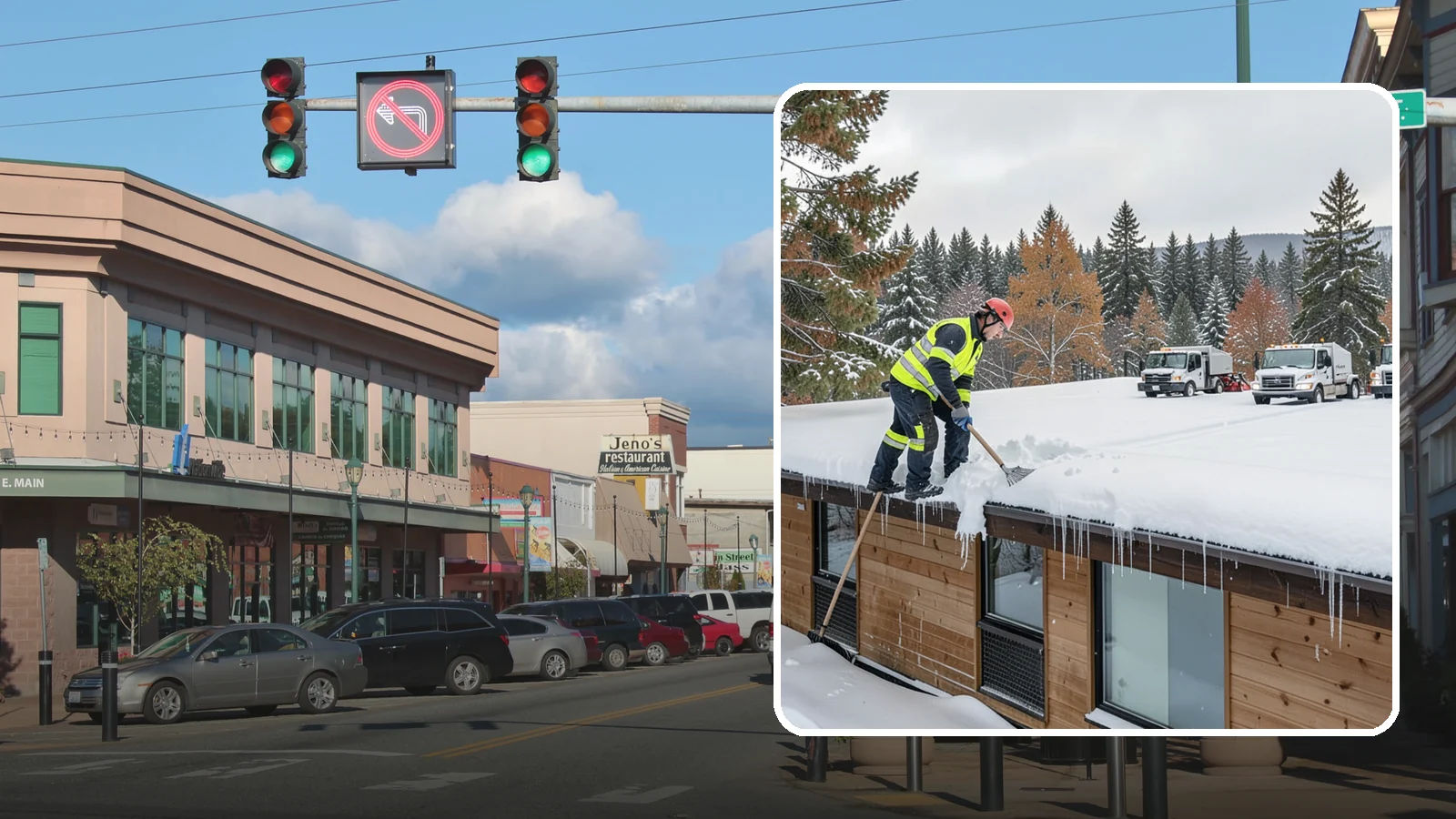 Commercial Roof Snow Removal in Monroe, Snohomish County, WA - We manage snow load on large commercial roofs to keep buildings safe and operations running.