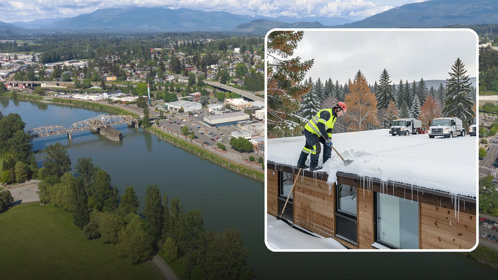Commercial Roof Snow Removal in Mount Vernon, Skagit County, WA - We manage snow load on large commercial roofs to keep buildings safe and operations running.