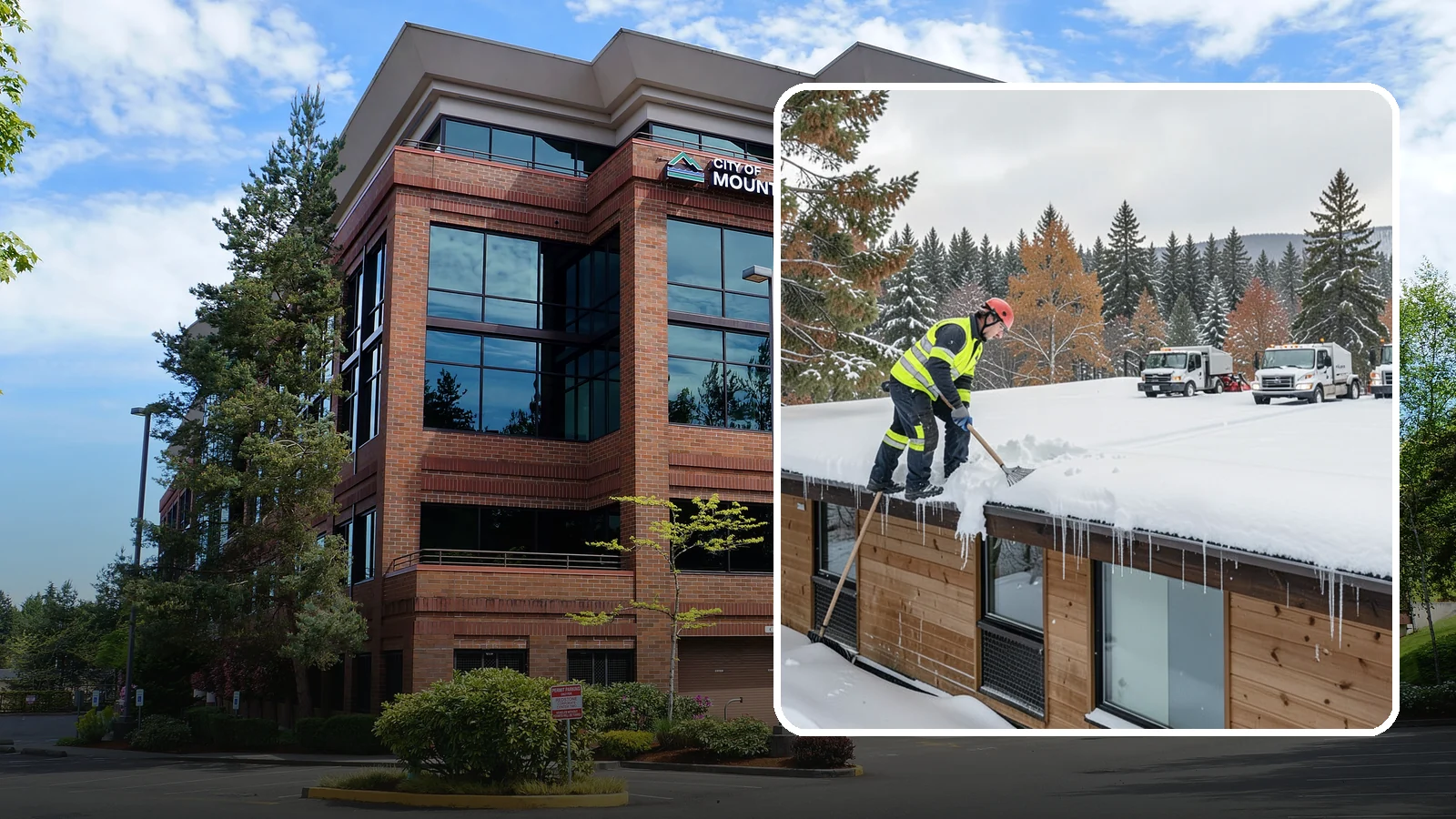 Commercial Roof Snow Removal in Mountlake Terrace, Snohomish County, WA - We manage snow load on large commercial roofs to keep buildings safe and operations running.
