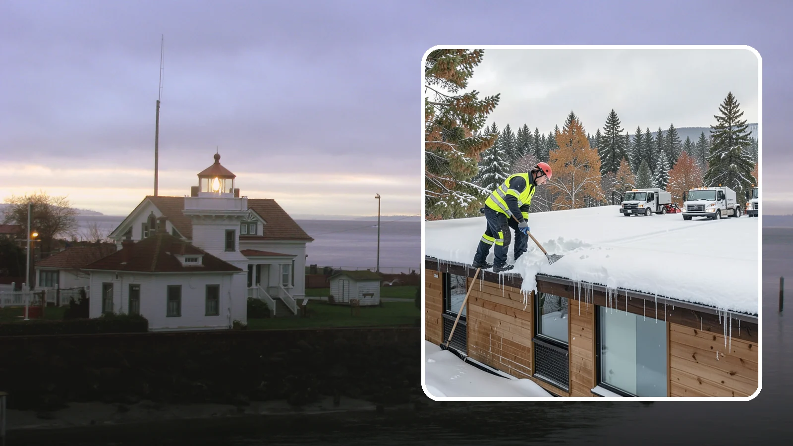 Commercial Roof Snow Removal in Mukilteo, Snohomish County, WA - We manage snow load on large commercial roofs to keep buildings safe and operations running.