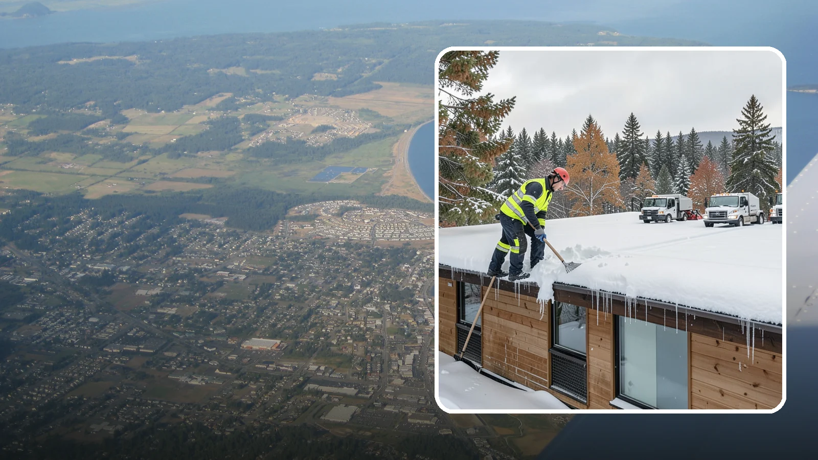 Commercial Roof Snow Removal in Oak Harbor, Island County, WA - We manage snow load on large commercial roofs to keep buildings safe and operations running.