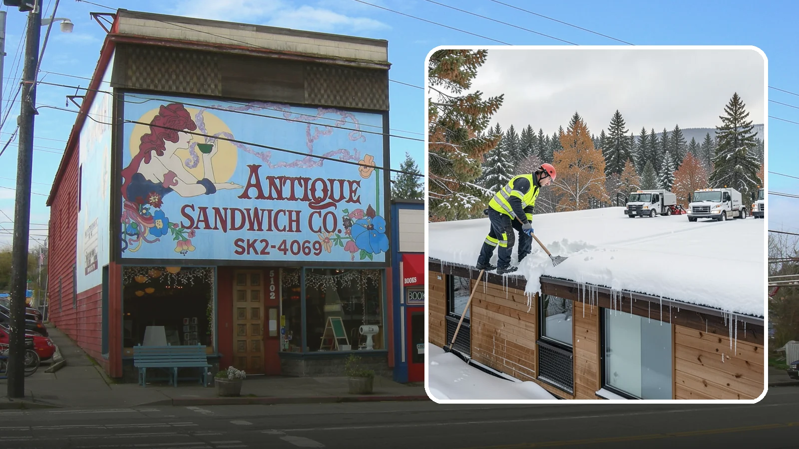 Commercial Roof Snow Removal in Ruston, Pierce County, WA - We manage snow load on large commercial roofs to keep buildings safe and operations running.