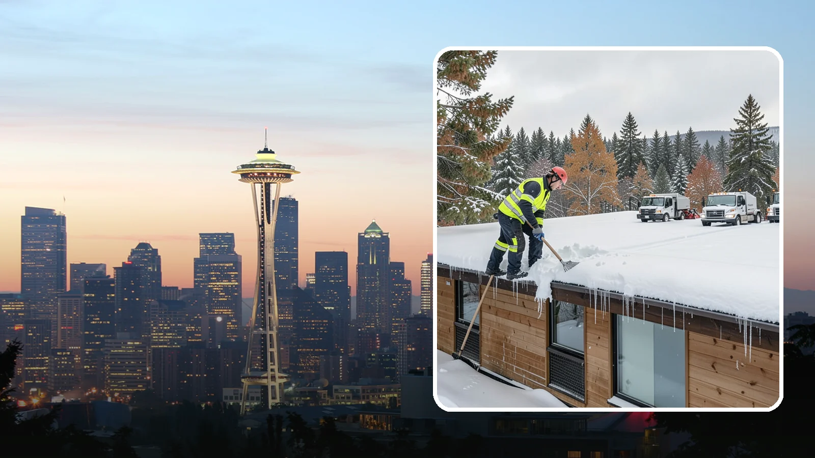 Commercial Roof Snow Removal in Seattle, King County, WA - We manage snow load on large commercial roofs to keep buildings safe and operations running.