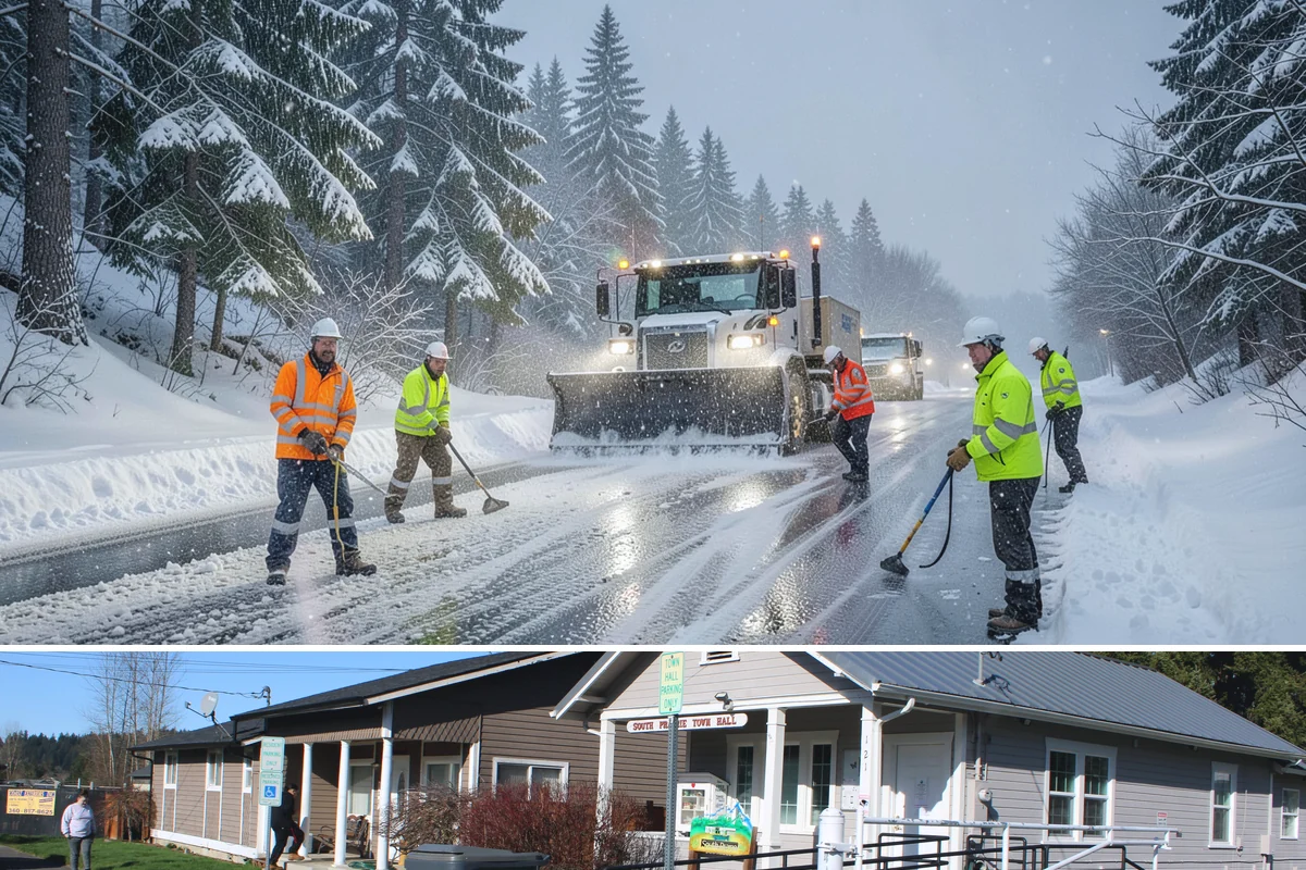 Commercial Roof Snow Removal in South Prairie, Pierce County, WA - Commercial roof snow removal is critical through sustained lowland snow and rain-on-snow events that threaten wide flat...