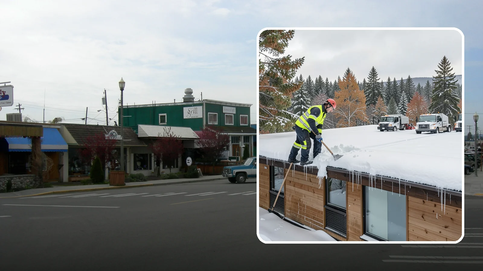Commercial Roof Snow Removal in Stanwood, Snohomish County, WA - We manage snow load on large commercial roofs to keep buildings safe and operations running.