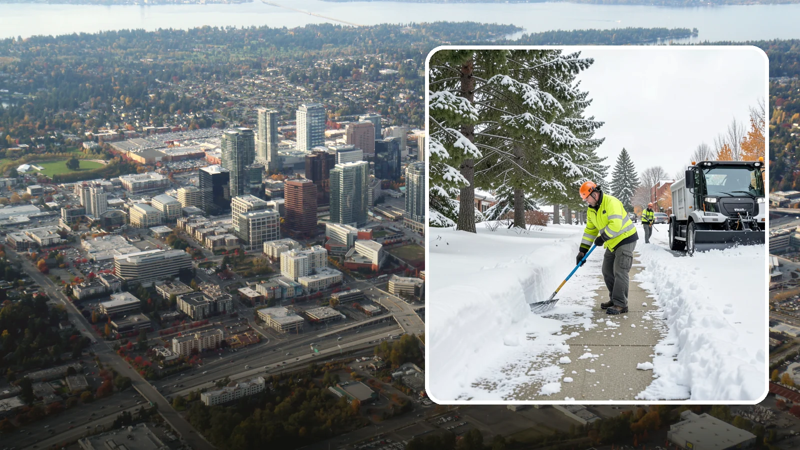 Commercial Sidewalk Clearing in Bellevue, King County, WA - Keep the public sidewalks around your commercial property safe and code-compliant through Western Washington winter weather.