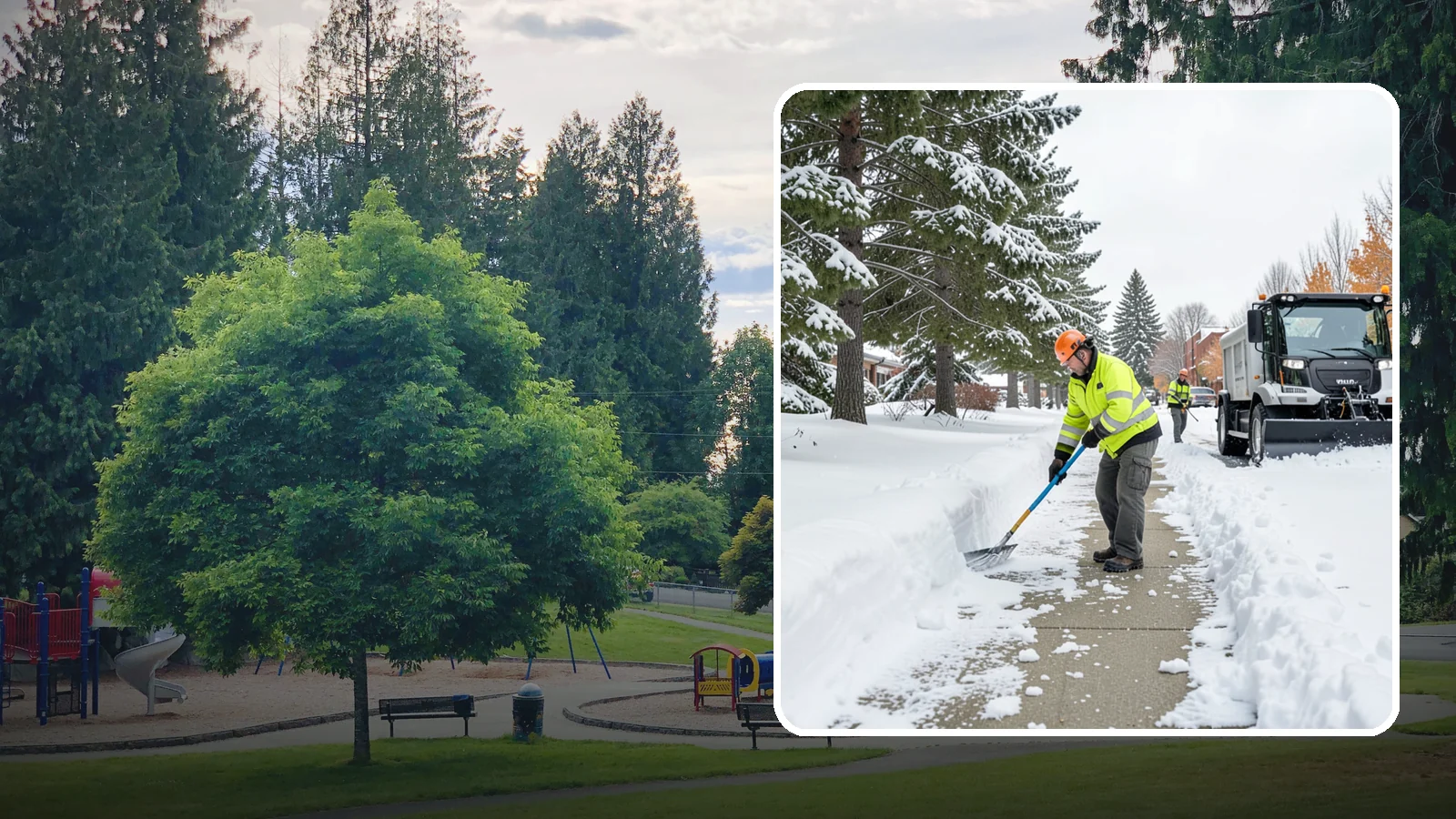 Commercial Sidewalk Clearing in Bonney Lake, Pierce County, WA - Keep the public sidewalks around your commercial property safe and code-compliant through Western Washington winter weather.