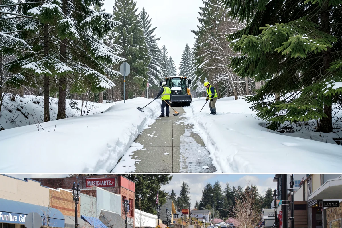 Commercial Sidewalk Clearing in Bothell, King County, WA - Commercial sidewalks demand prompt clearing whenever December-to-February storms trigger local snow-removal ordinances.