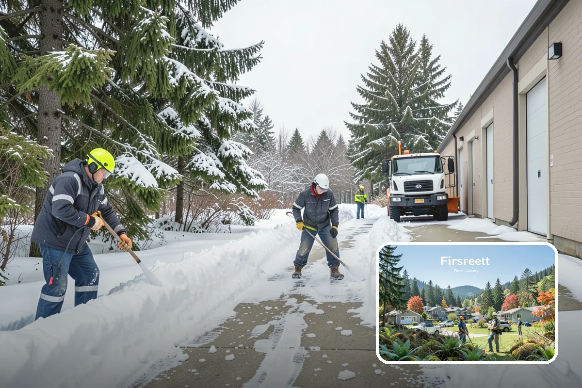 Commercial Sidewalk Clearing in Fircrest, Pierce County, WA - Code-compliant clearing of public frontage