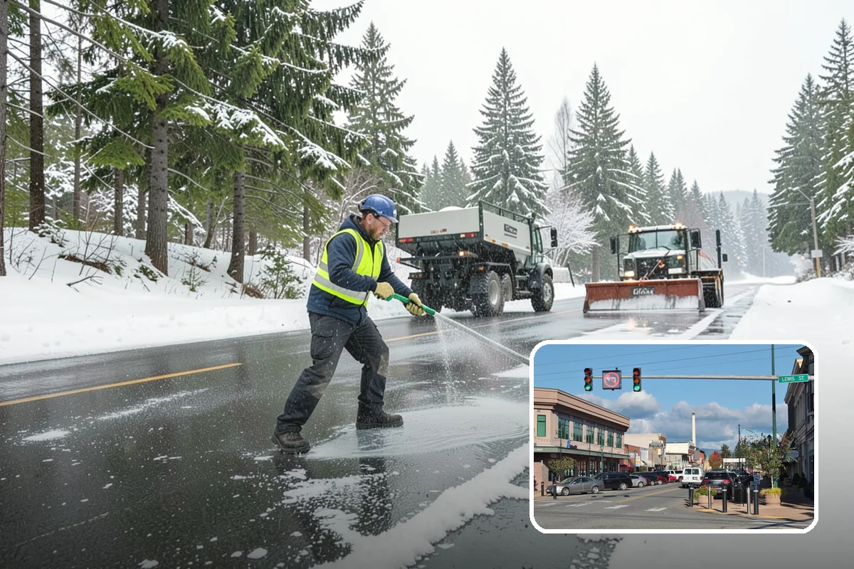 Commercial Sidewalk Clearing in Monroe, Snohomish County, WA - Code-compliant clearing of public frontage
