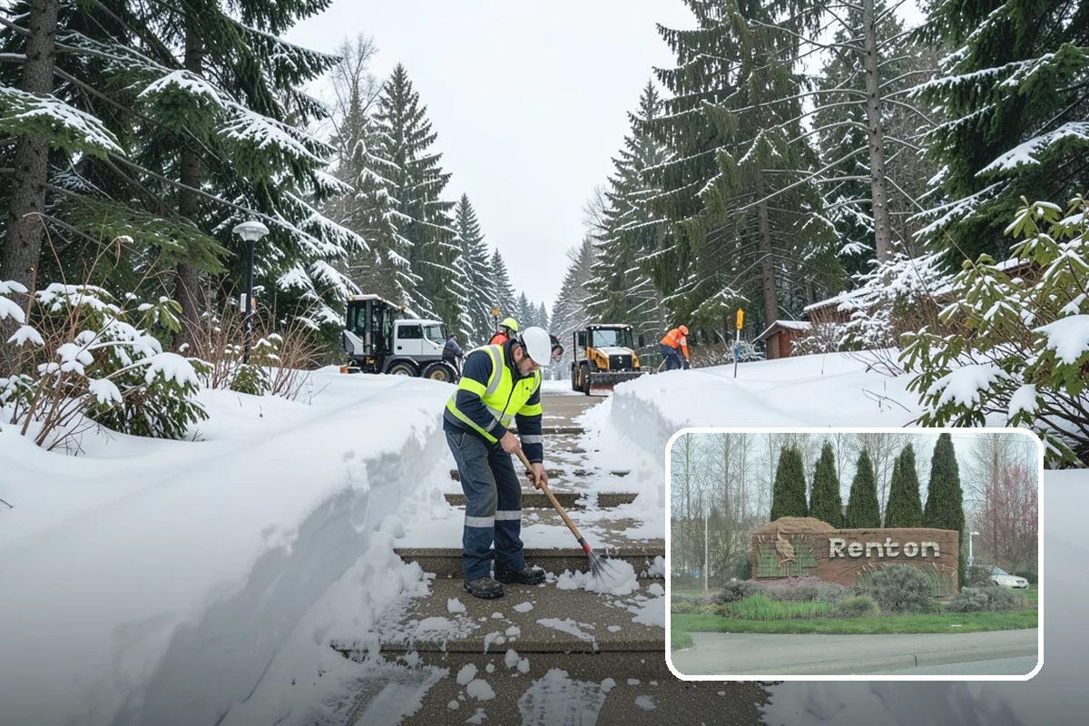 Commercial Sidewalk Clearing in Renton, King County, WA - Code-compliant clearing of public frontage