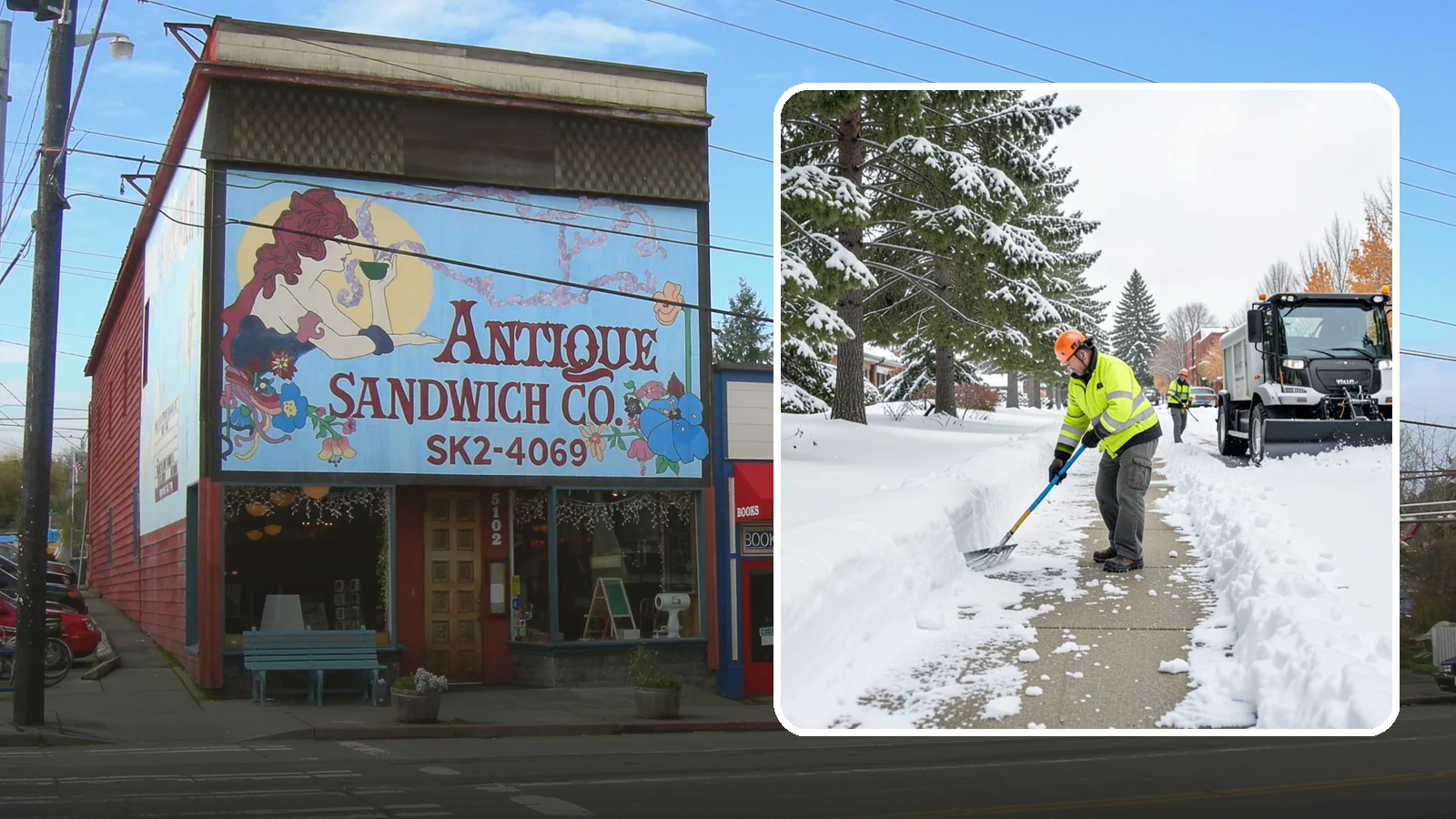 Commercial Sidewalk Clearing in Ruston, Pierce County, WA - Keep the public sidewalks around your commercial property safe and code-compliant through Western Washington winter weather.