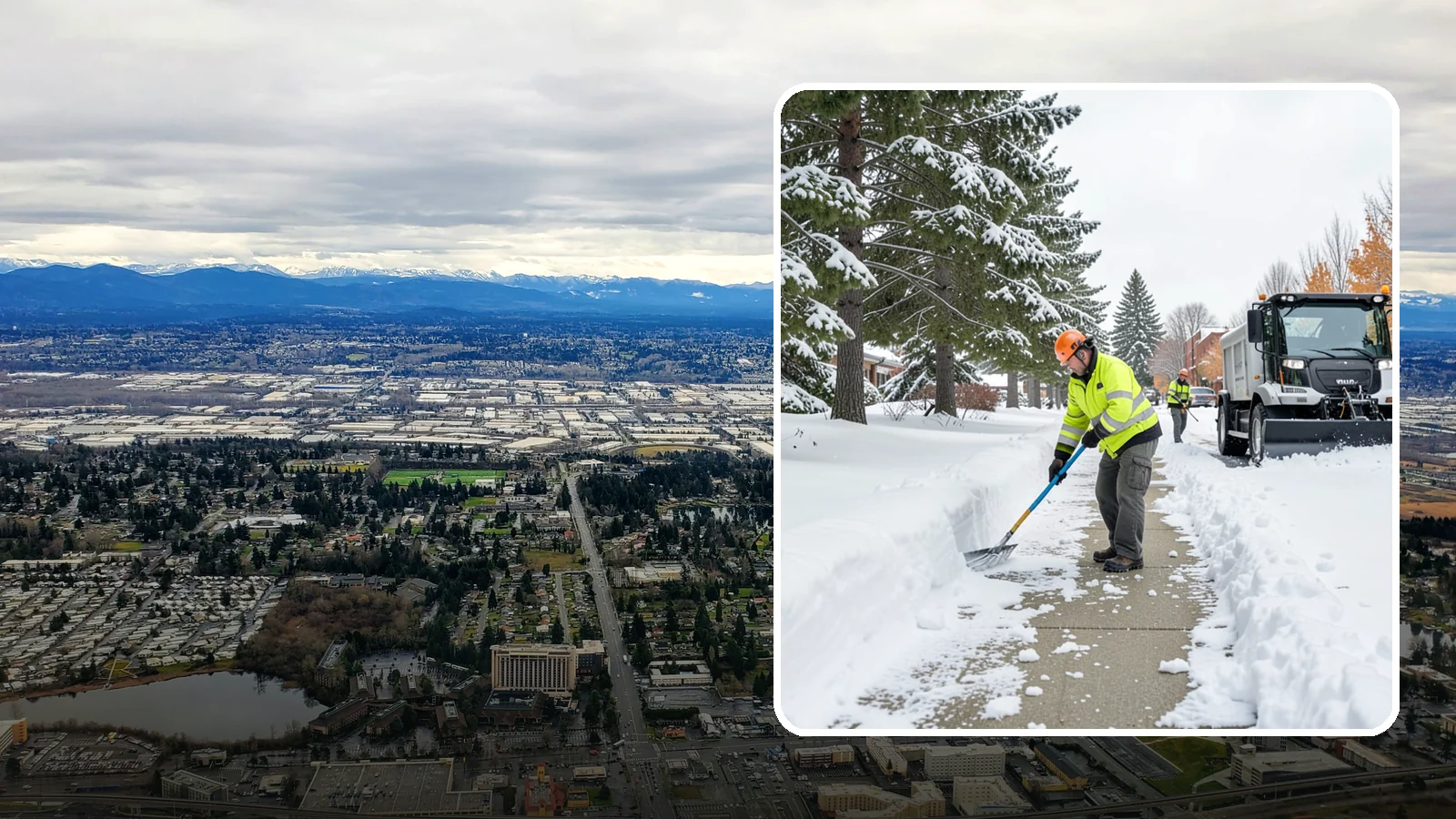 Commercial Sidewalk Clearing in SeaTac, King County, WA - Keep the public sidewalks around your commercial property safe and code-compliant through Western Washington winter weather.