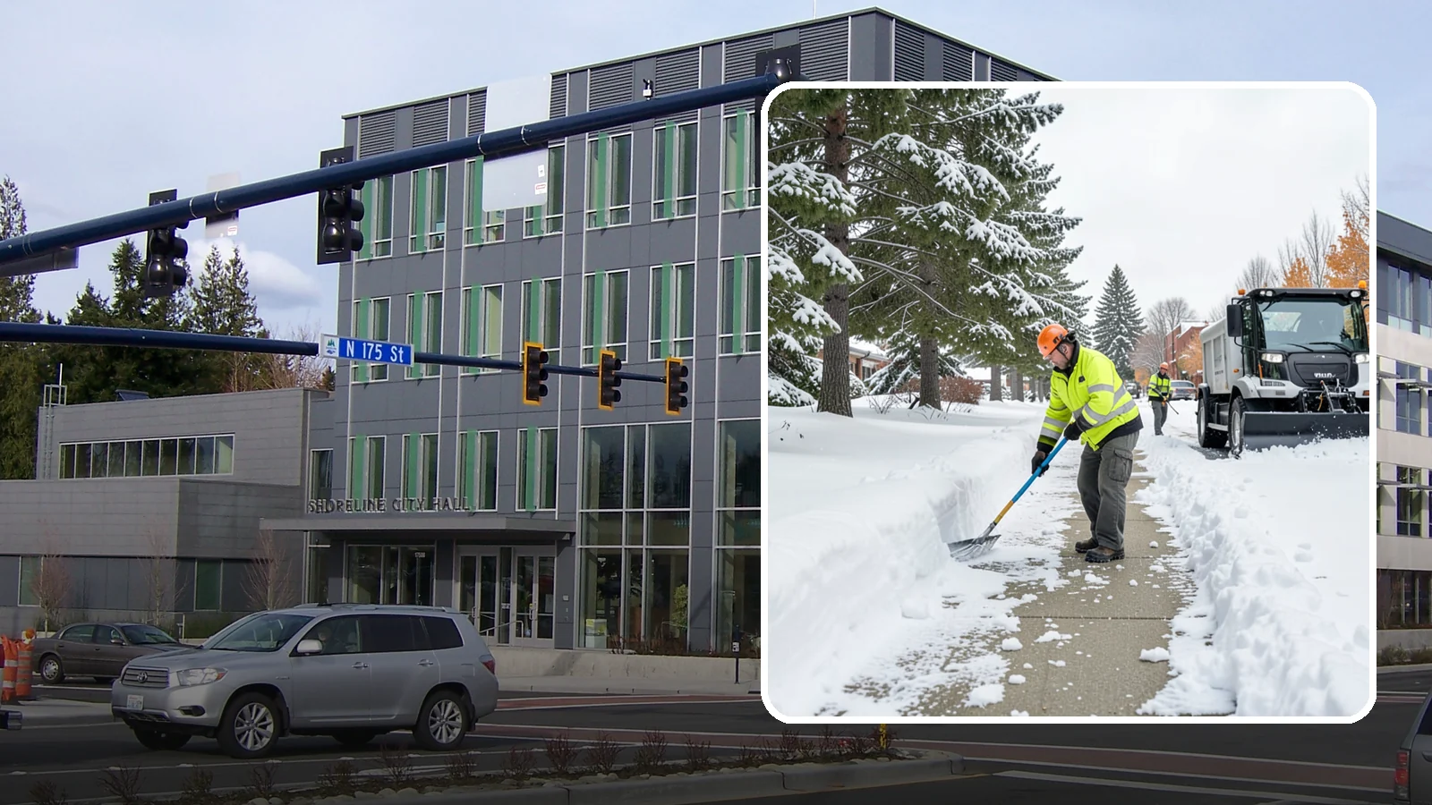 Commercial Sidewalk Clearing in Shoreline, King County, WA - Keep the public sidewalks around your commercial property safe and code-compliant through Western Washington winter weather.